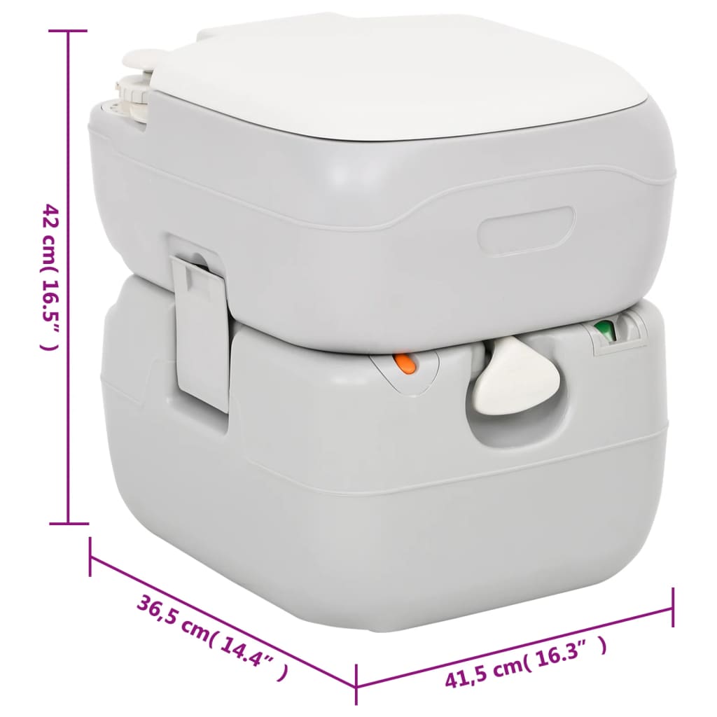 Camping-Toilette Tragbar Grau Und Weiß 22+12 L Hdpe