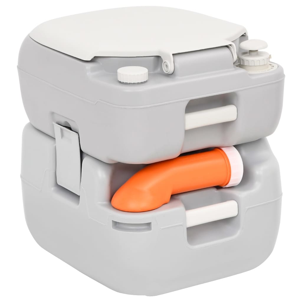 Camping-Toilette Tragbar Grau Und Weiß 22+12 L Hdpe