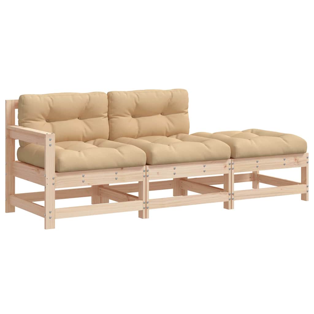 3-Tlg. Garten-Lounge-Set Mit Kissen Massivholz
