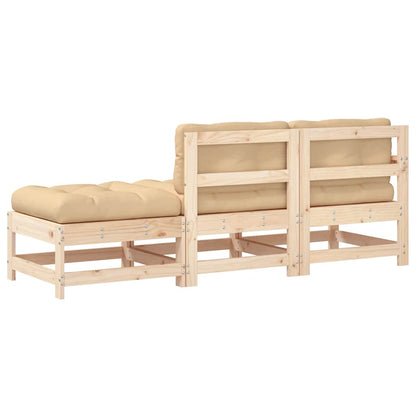 3-Tlg. Garten-Lounge-Set Mit Kissen Massivholz