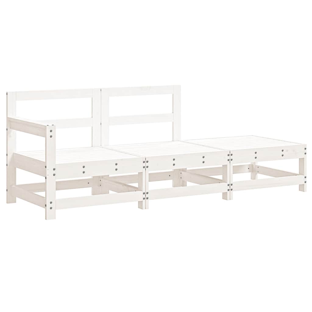 3-Tlg. Garten-Lounge-Set Mit Kissen Weiß Massivholz