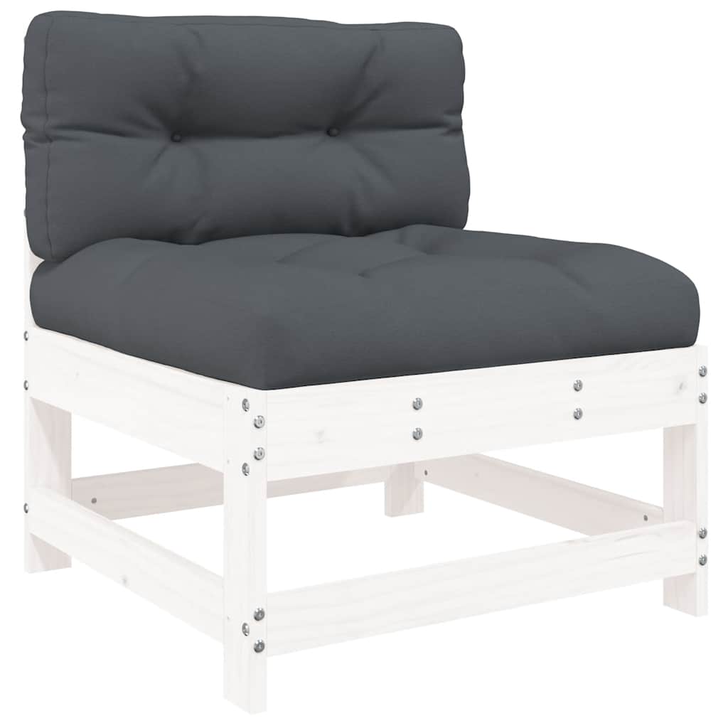 3-Tlg. Garten-Lounge-Set Mit Kissen Weiß Massivholz