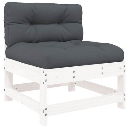 3-Tlg. Garten-Lounge-Set Mit Kissen Weiß Massivholz
