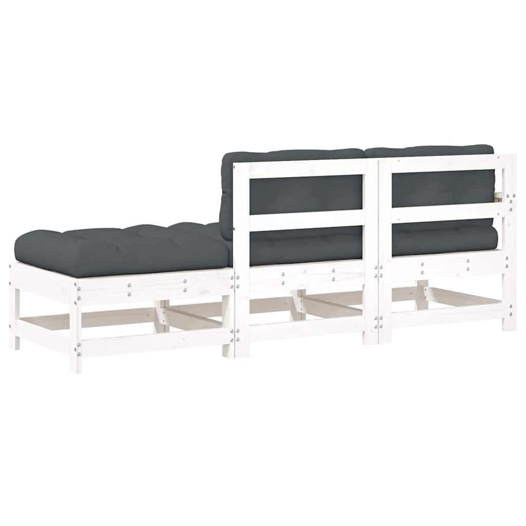 3-Tlg. Garten-Lounge-Set Mit Kissen Weiß Massivholz