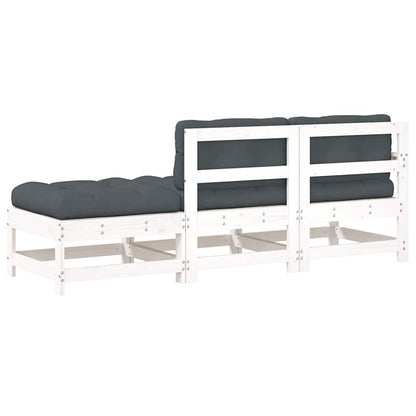 3-Tlg. Garten-Lounge-Set Mit Kissen Weiß Massivholz