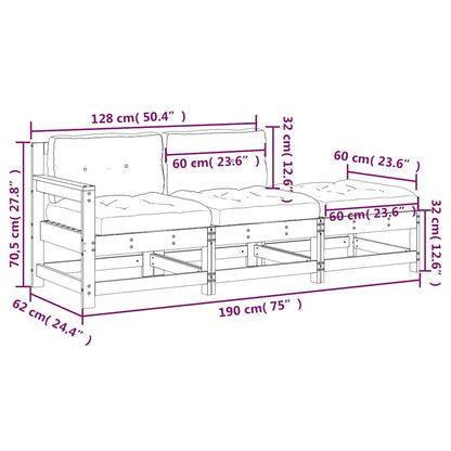 3-Tlg. Garten-Lounge-Set Mit Kissen Weiß Massivholz