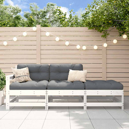 3-Tlg. Garten-Lounge-Set Mit Kissen Weiß Massivholz