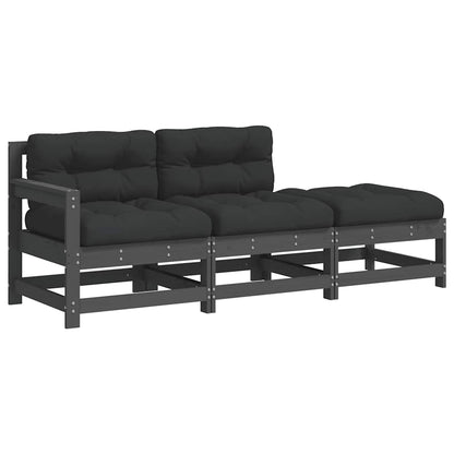 3-Tlg. Garten-Lounge-Set Mit Kissen Grau Massivholz