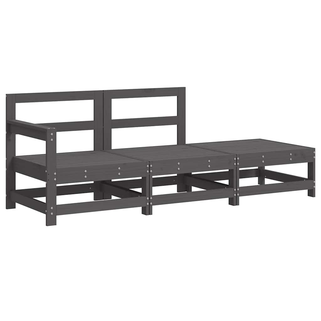 3-Tlg. Garten-Lounge-Set Mit Kissen Grau Massivholz