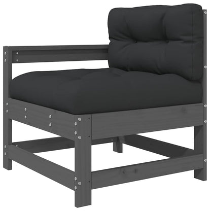 3-Tlg. Garten-Lounge-Set Mit Kissen Grau Massivholz