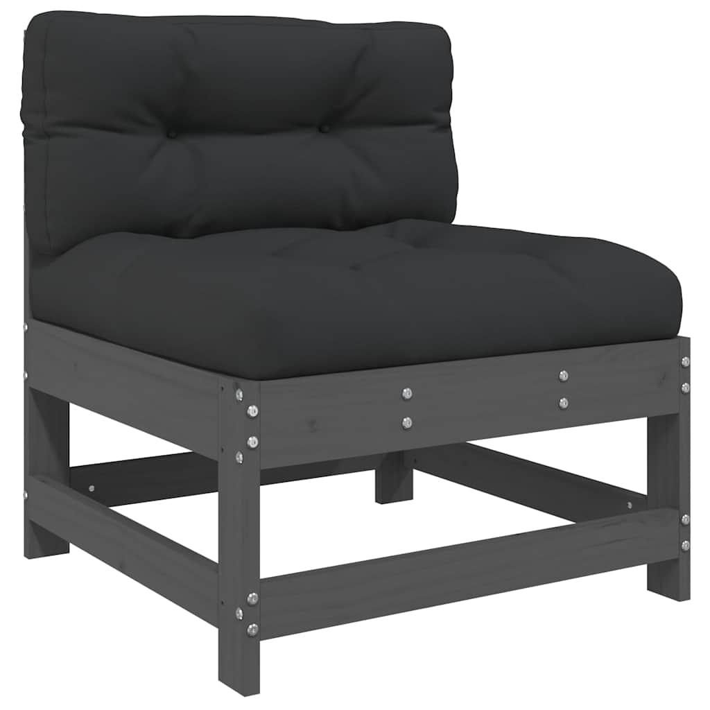 3-Tlg. Garten-Lounge-Set Mit Kissen Grau Massivholz