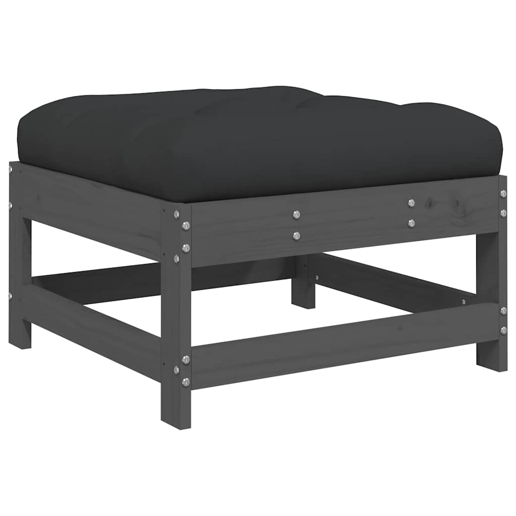 3-Tlg. Garten-Lounge-Set Mit Kissen Grau Massivholz