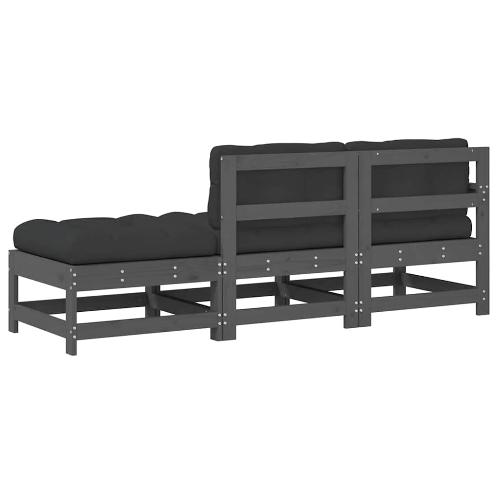 3-Tlg. Garten-Lounge-Set Mit Kissen Grau Massivholz