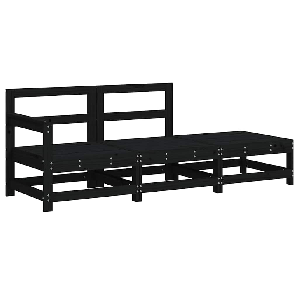 3-Tlg. Garten-Lounge-Set Mit Kissen Schwarz Massivholz