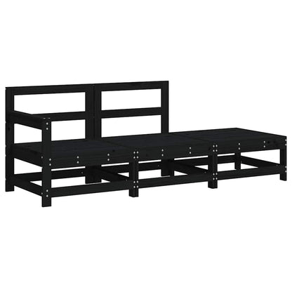 3-Tlg. Garten-Lounge-Set Mit Kissen Schwarz Massivholz