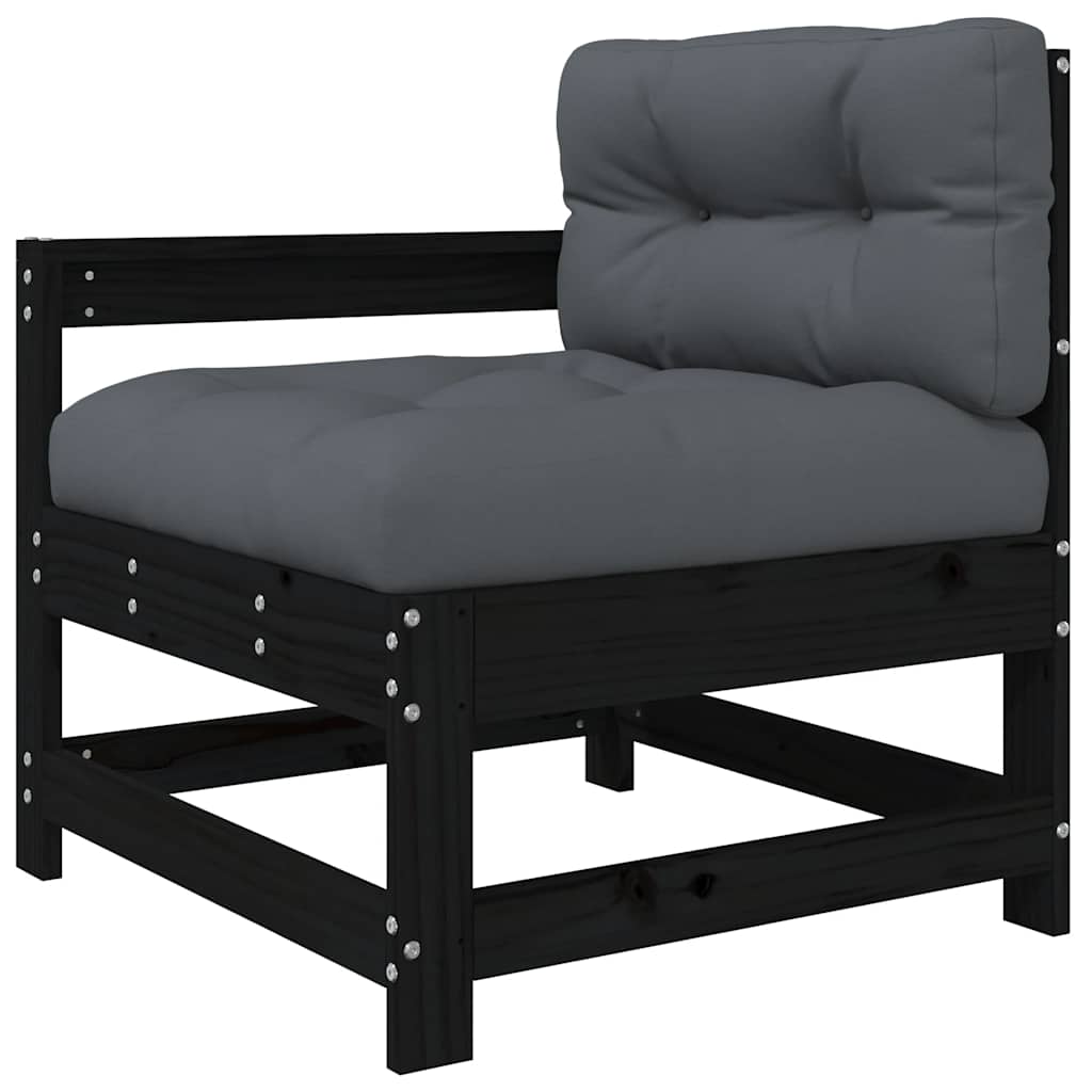 3-Tlg. Garten-Lounge-Set Mit Kissen Schwarz Massivholz