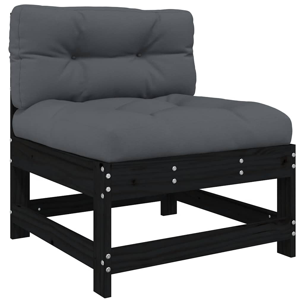3-Tlg. Garten-Lounge-Set Mit Kissen Schwarz Massivholz