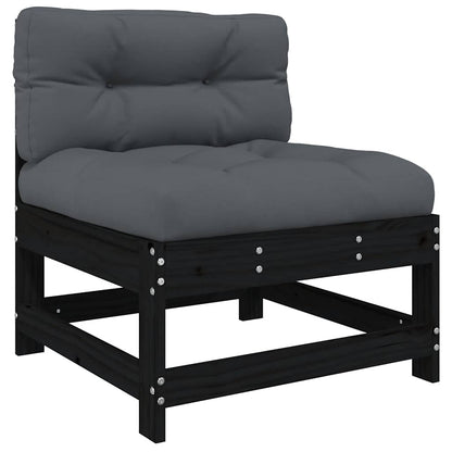 3-Tlg. Garten-Lounge-Set Mit Kissen Schwarz Massivholz