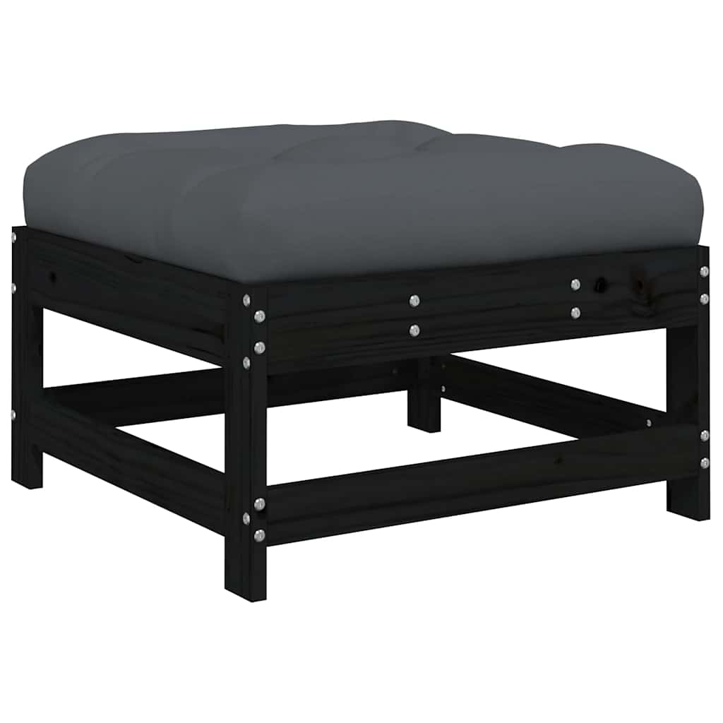 3-Tlg. Garten-Lounge-Set Mit Kissen Schwarz Massivholz