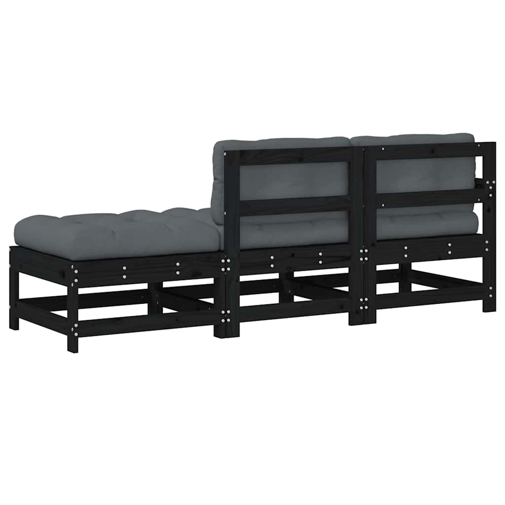 3-Tlg. Garten-Lounge-Set Mit Kissen Schwarz Massivholz