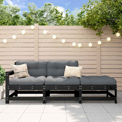 3-Tlg. Garten-Lounge-Set Mit Kissen Schwarz Massivholz