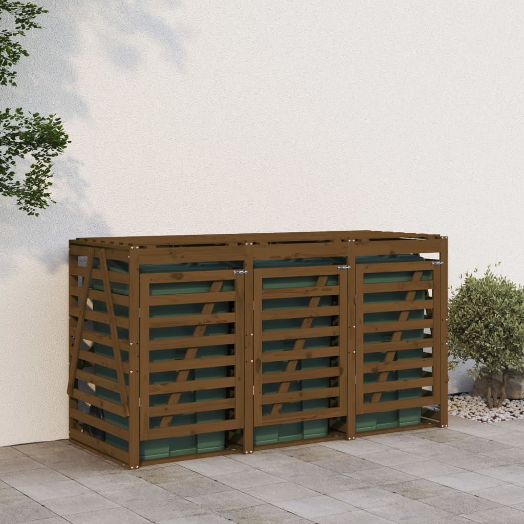 Mülltonnenbox Für 3 Tonnen Honigbraun Massivholz Kiefer