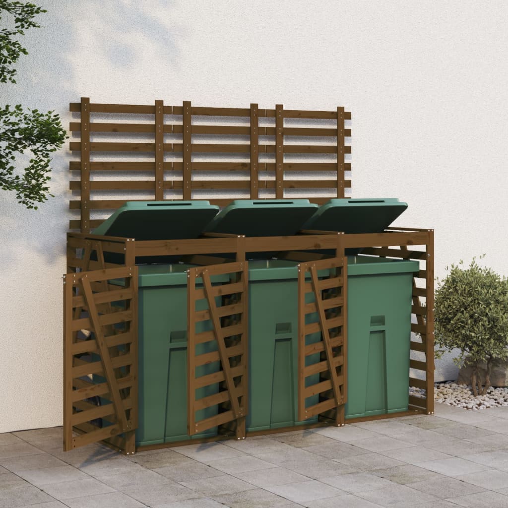 Mülltonnenbox Für 3 Tonnen Honigbraun Massivholz Kiefer