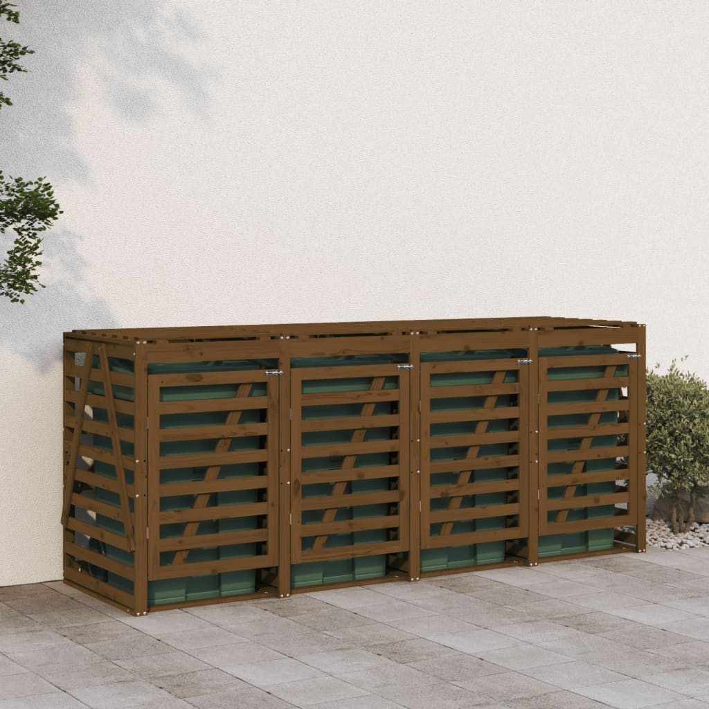 Mülltonnenbox Für 4 Tonnen Honigbraun Massivholz Kiefer