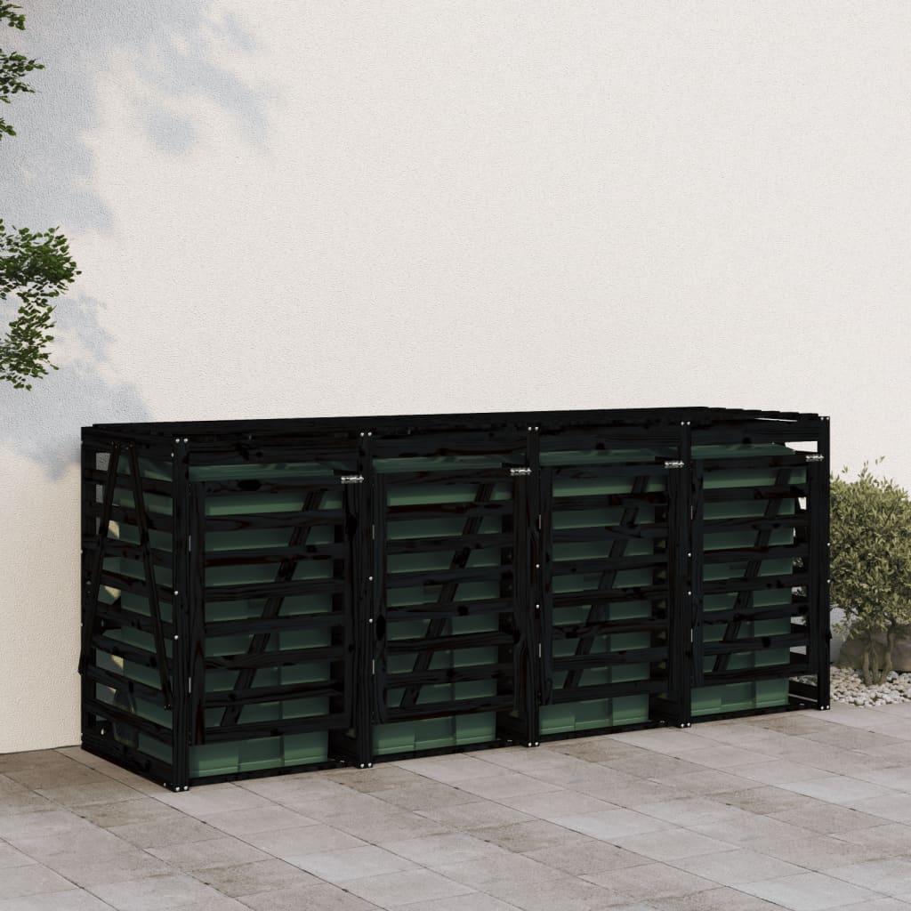 Mülltonnenbox Für 4 Tonnen Schwarz Massivholz Kiefer