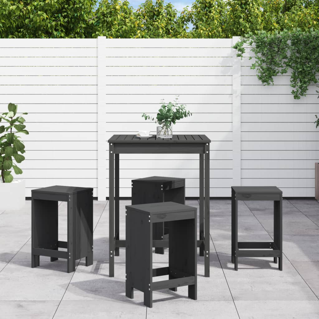 5-Tlg. Gartenbar-Set Schwarz Massivholz Kiefer