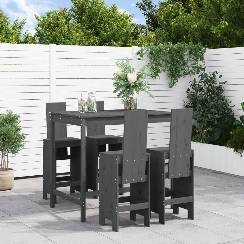 5-Tlg. Gartenbar-Set Schwarz Massivholz Kiefer