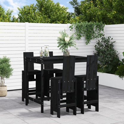 5-Tlg. Gartenbar-Set Schwarz Massivholz Kiefer