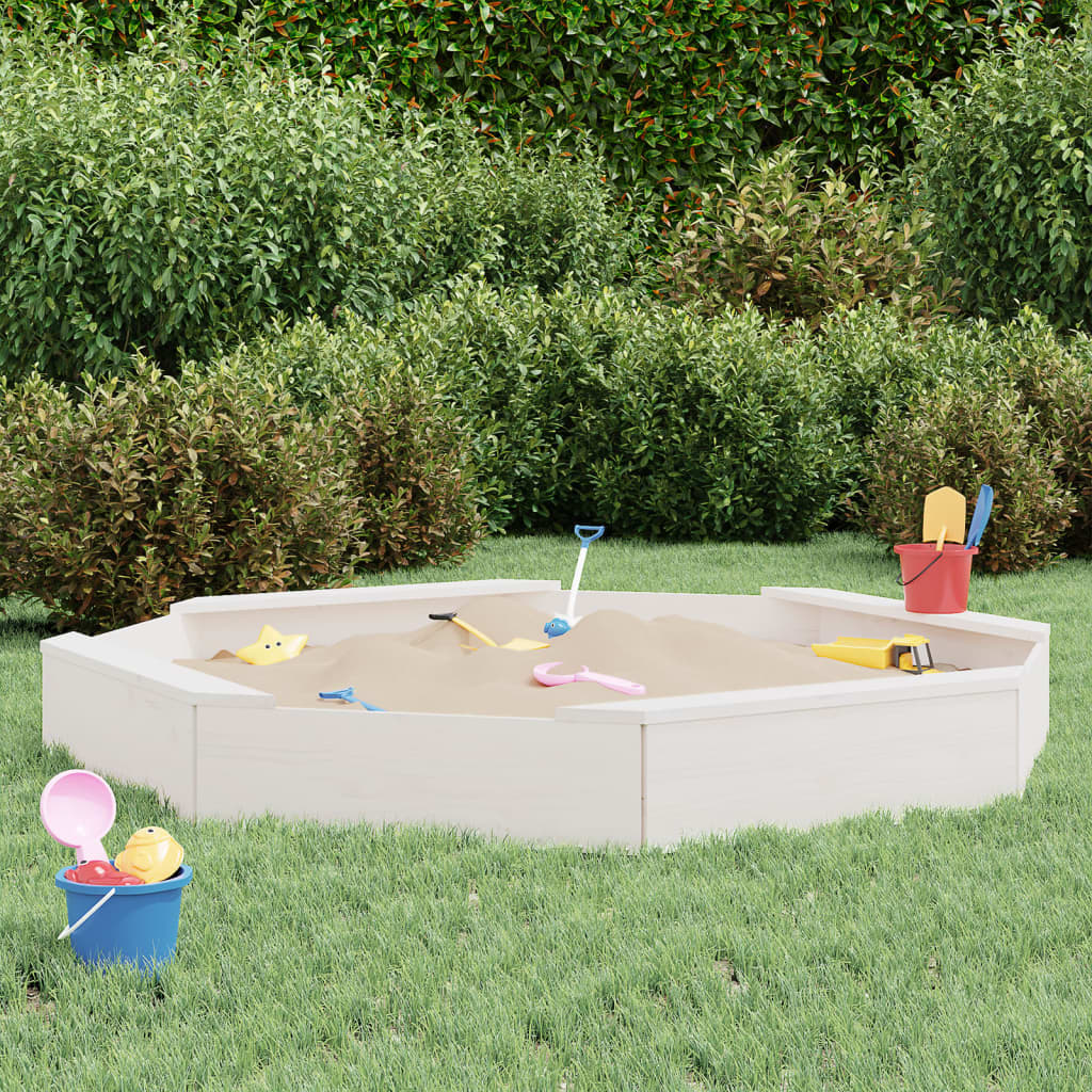 Sandkasten Mit Sitzen Weiß Achteck Massivholz Kiefer