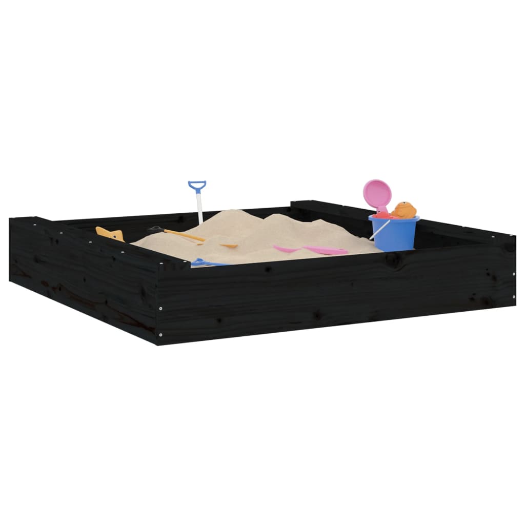 Sandkasten Mit Sitzen Schwarz Quadratisch Massivholz Kiefer