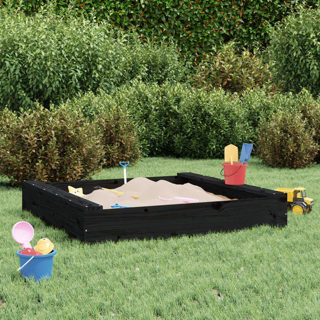 Sandkasten Mit Sitzen Schwarz Quadratisch Massivholz Kiefer