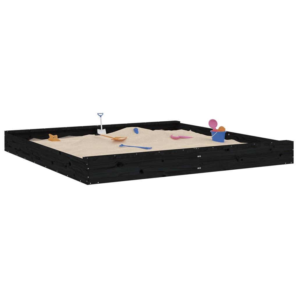 Sandkasten Mit Sitzen Schwarz Quadratisch Massivholz Kiefer