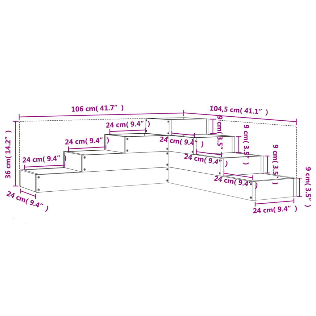 Garten-Pflanzgefäß 4-Stufig 106X104,5X36 Cm Massivholz Douglasie