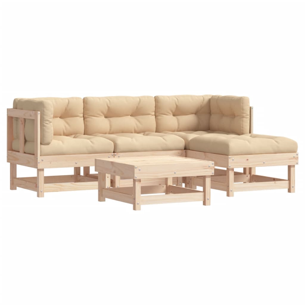 5-Tlg. Garten-Lounge-Set Mit Kissen Massivholz