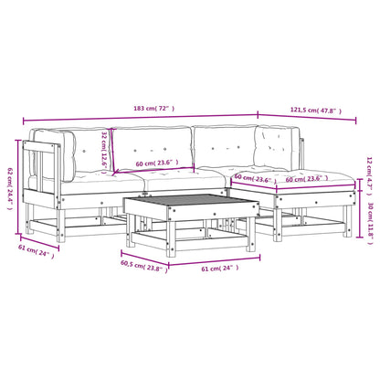 5-Tlg. Garten-Lounge-Set Mit Kissen Massivholz
