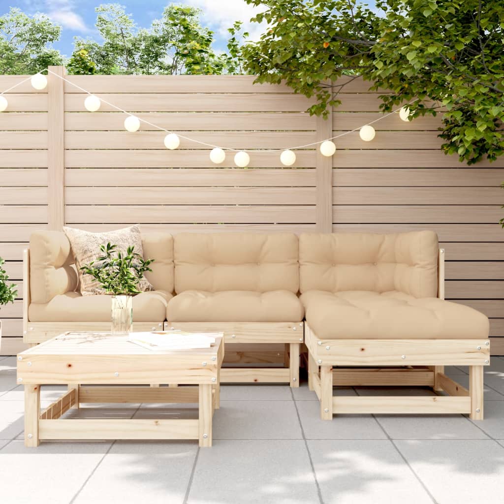 5-Tlg. Garten-Lounge-Set Mit Kissen Massivholz