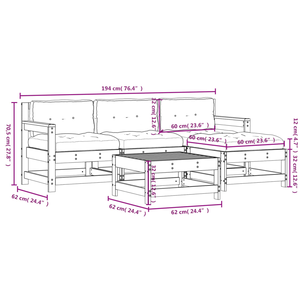 5-Tlg. Garten-Lounge-Set Mit Kissen Imprägniertes Kiefernholz
