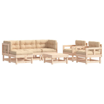7-Tlg. Garten-Lounge-Set Mit Kissen Massivholz