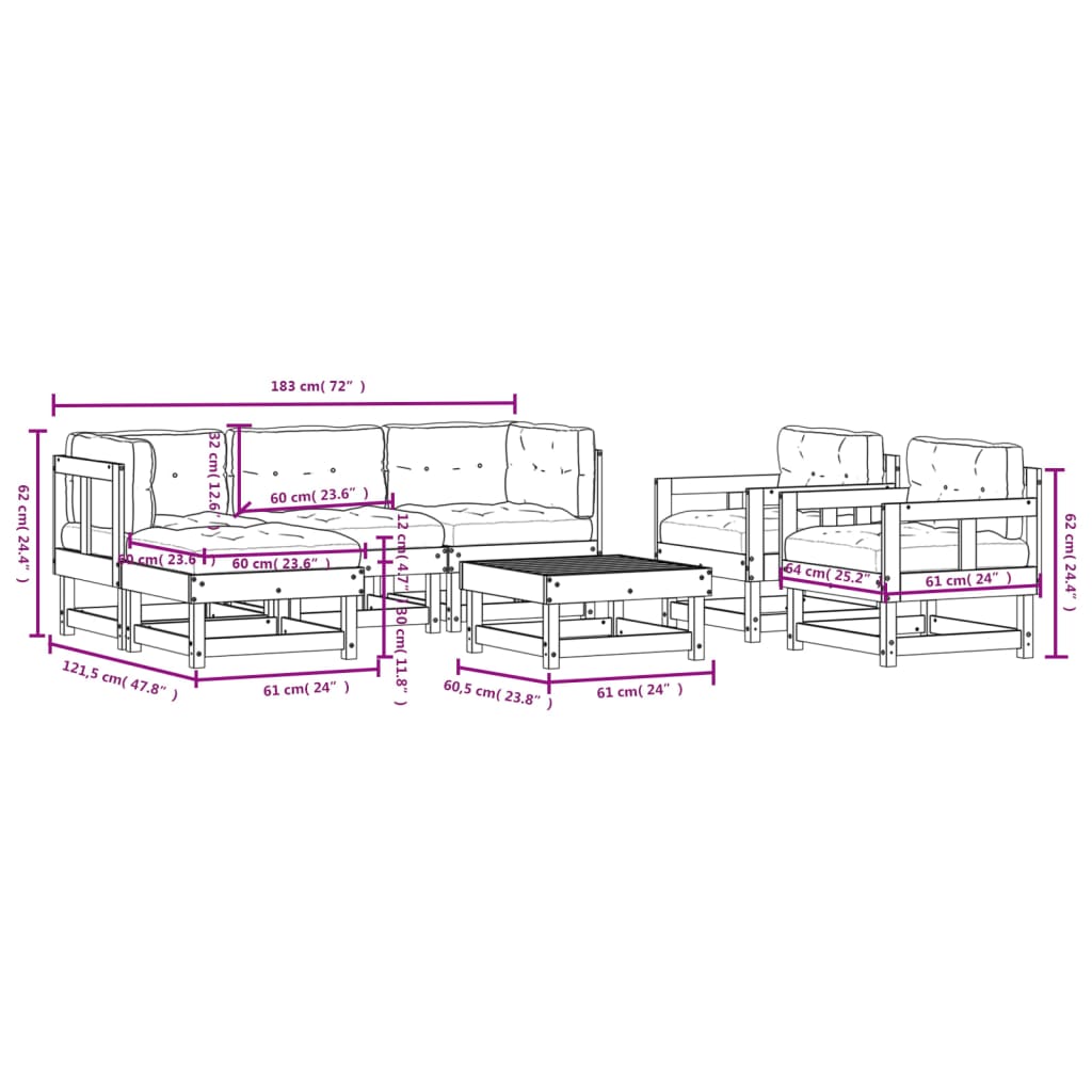 7-Tlg. Garten-Lounge-Set Mit Kissen Massivholz