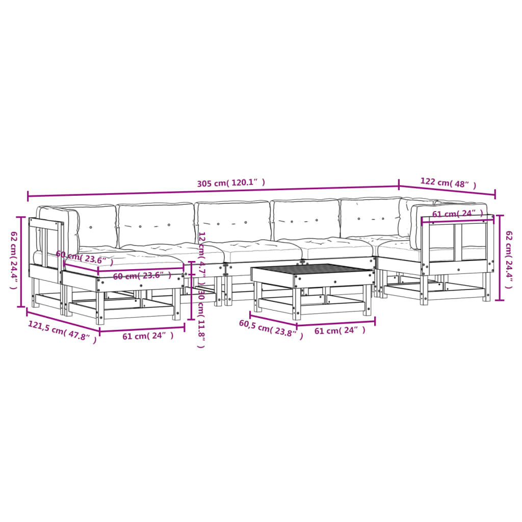 8-Tlg. Garten-Lounge-Set Mit Kissen Massivholz