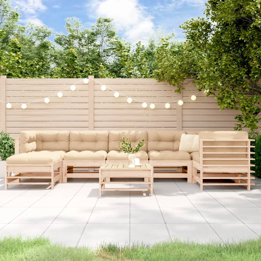 8-Tlg. Garten-Lounge-Set Mit Kissen Massivholz