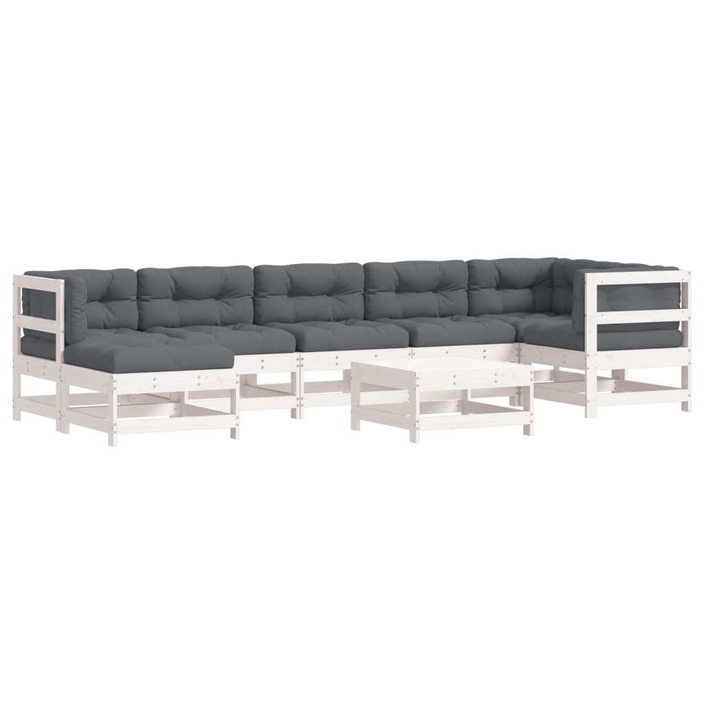 8-Tlg. Garten-Lounge-Set Mit Kissen Weiß Massivholz