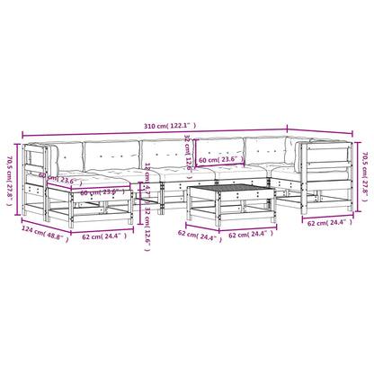 8-Tlg. Garten-Lounge-Set Mit Kissen Weiß Massivholz