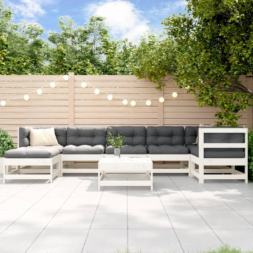 8-Tlg. Garten-Lounge-Set Mit Kissen Weiß Massivholz