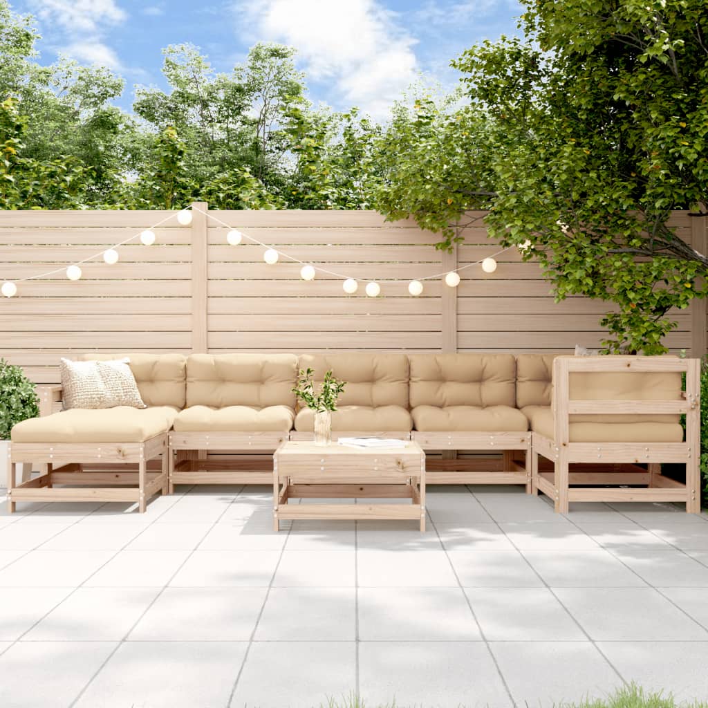 8-Tlg. Garten-Lounge-Set Mit Kissen Massivholz