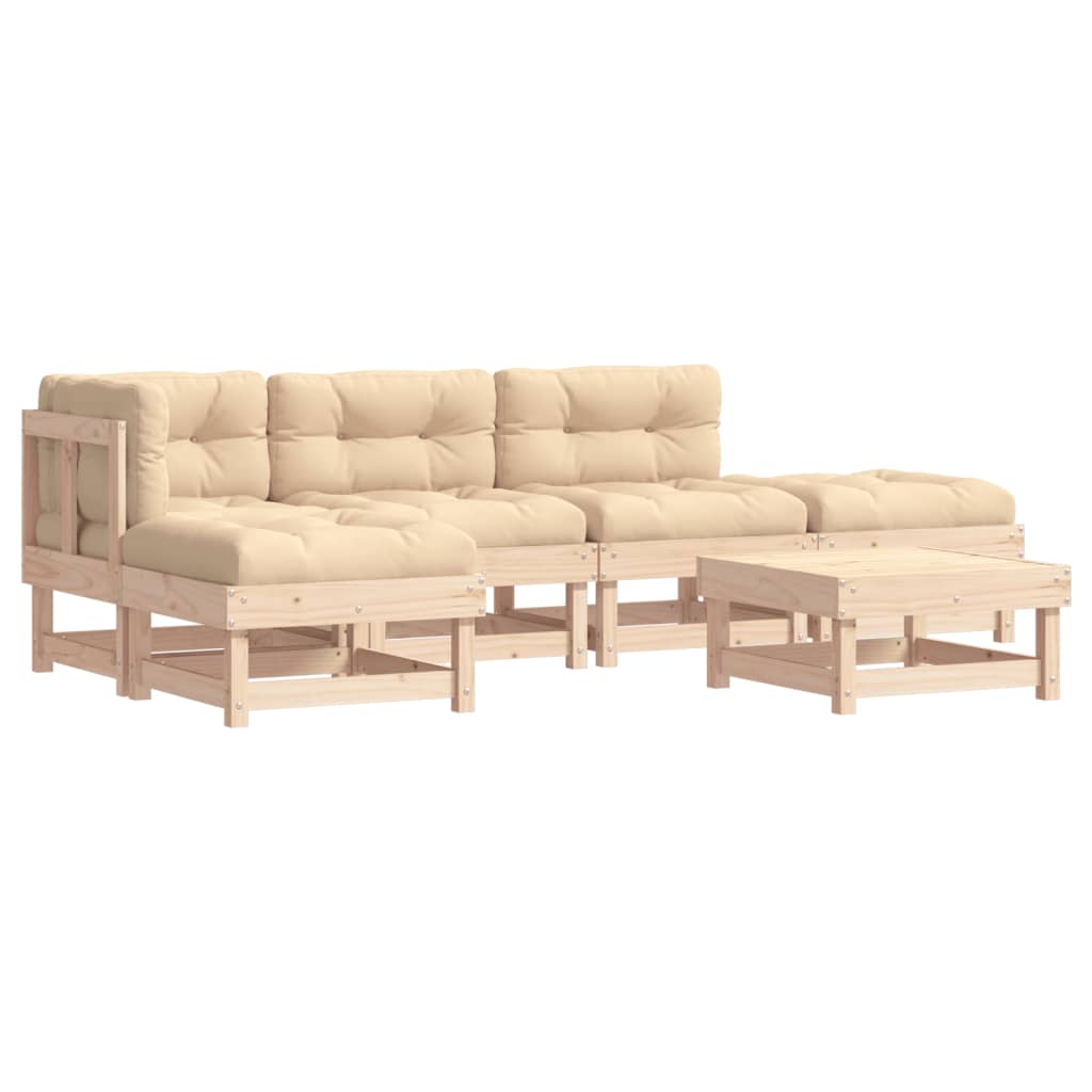 6-Tlg. Garten-Lounge-Set Mit Kissen Massivholz